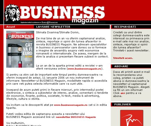 Publimedia a lansat newsletter-ul Business Magazin