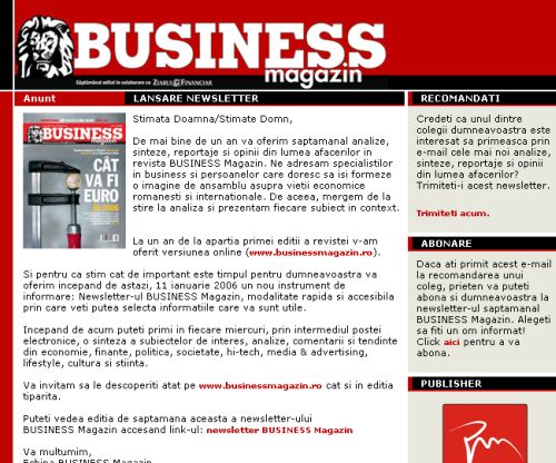 Publimedia a lansat newsletter-ul Business Magazin
