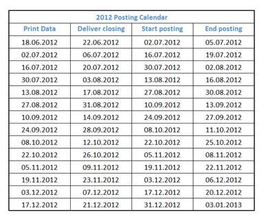 Calendarul de postare a publicitatii outdoor 2012