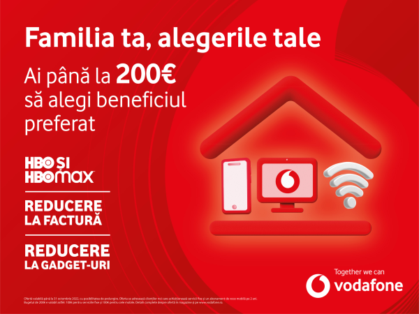 Noua oferta de toamna Vodafone. Campanie pentru buget de 200 de euro in beneficii, la alegere