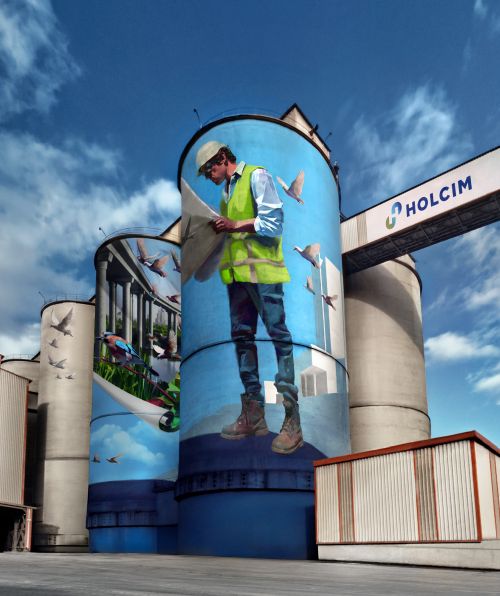 Primul mural sustenabil în industria de ciment. Artă la 40 de metri înălțime, la Holcim Romania.