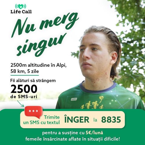 Nu merge singur! Un tânăr român de 20 de ani traversează Alpii din Elveția în Italia, in campania „Nu merg singur” Life Call pentru a ajuta femeile însărcinate aflate în dificultate