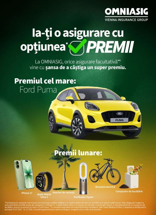 OMNIASIG lansează campania „Asigură-te că ești câștigător”, cu premii lunare și marele premiu – un Ford Puma hybrid 
